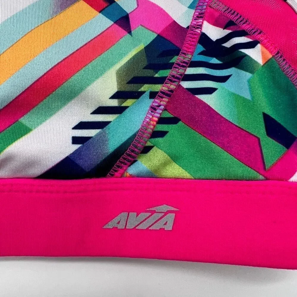 Avia Strappy Sports Bra Pink Multicolored Geometric Print Size Medium